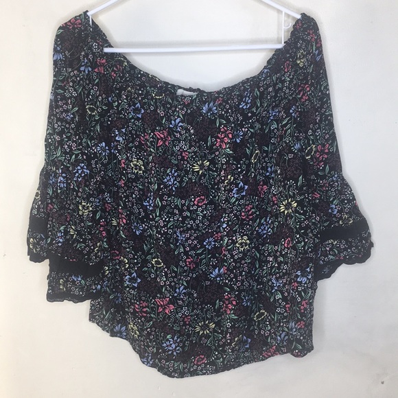 Solitaire Tops - Solitaire off shoulder Blouse top black floral L